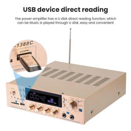 Imagem de Super amplificador BT1388, 220V Stereo Bluetooth Amplifier karaoke gravador fm sd card usb