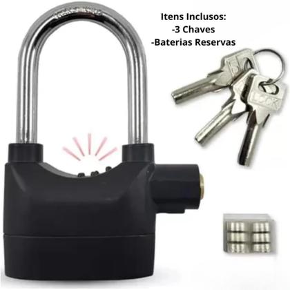 Imagem de Super Cadeado com Alarme Sonoro Lua Tek  Antifurto, à Prova de Chuva, com 3 Chaves