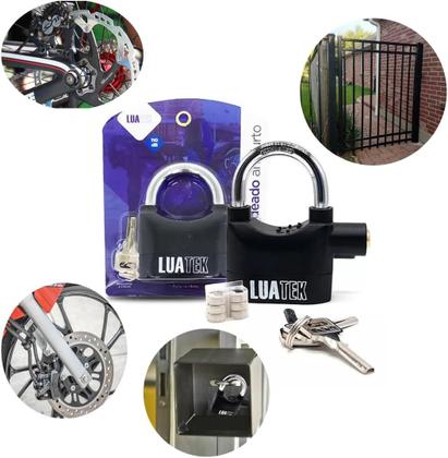 Imagem de Super Cadeado com Alarme Sonoro Lua Tek  Antifurto, à Prova de Chuva, com 3 Chaves