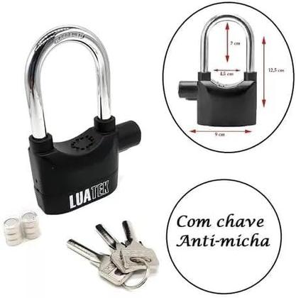 Imagem de Super Cadeado com Alarme Sonoro Lua Tek  Antifurto, à Prova de Chuva, com 3 Chaves