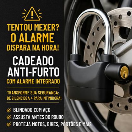 Imagem de Super Cadeado com Alarme Sonoro Lua Tek  Antifurto, à Prova de Chuva, com 3 Chaves