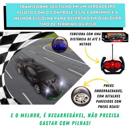 Imagem de Super Carro Preto Recarregável de Controle Remoto - Farois Brilhantes Carro de Corrida Brinquedo Infantil