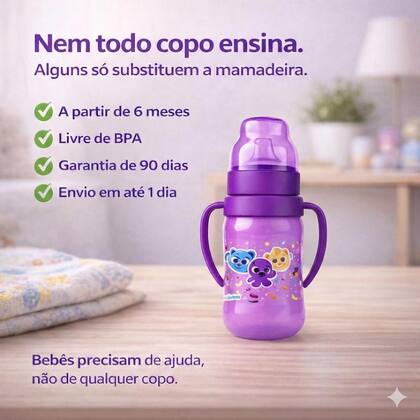 Imagem de Super Copo de Treinamento Infantil 300ml Com Alça e Bico Flexível Bolofofos BabyGo