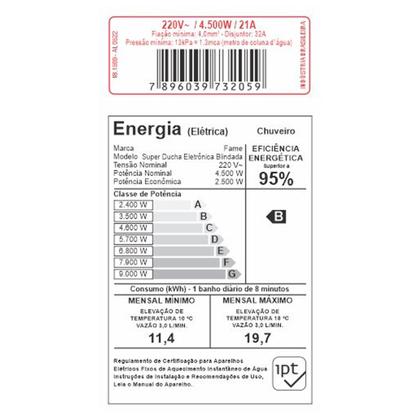 Imagem de Super Ducha Eletrônica Resistência Blindada 220V 4400W Controle de Temperatura Branco Fame