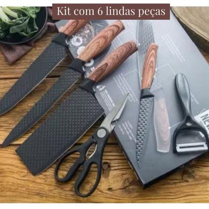 Imagem de Super jogo Faca Completo Cozinha 6pçs churrasco Aço Inoxidavel Gourmet