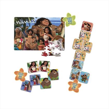 Imagem de Super Kit 3 em 1 Moana 2 Toyster  Quebra-Cabeça 100 Peças, Memória e Dominó  Infantil 6+ anos
