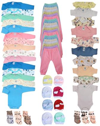 Imagem de Super Kit Enxoval 50 Peças Roupas de Bebê Body Macacão Mijão Luvas Toucas e Meias Maternidade