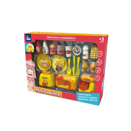 Imagem de Super Kit Mini Cozinha Com Microondas Torradeira Batedeira e Acessórios  23 Peças  Brincando e Aprendendo - Fênix