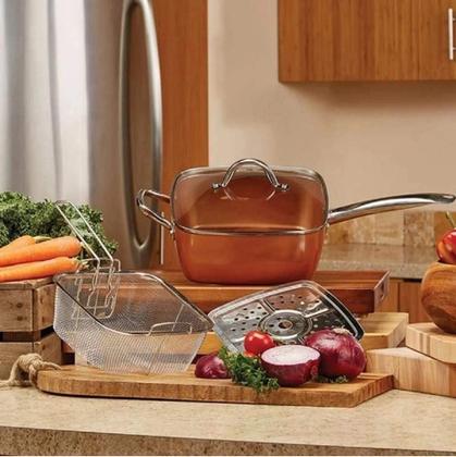 Imagem de Super Kit Panela Caçarola Fritadeira Titânio/Antiaderente