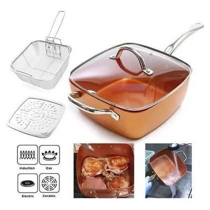 Imagem de Super Kit Panela Caçarola Fritadeira Titânio/Antiaderente