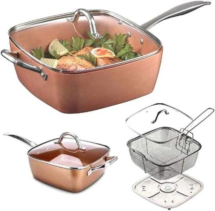 Imagem de Super Kit Panela Caçarola Fritadeira Titânio/Antiaderente