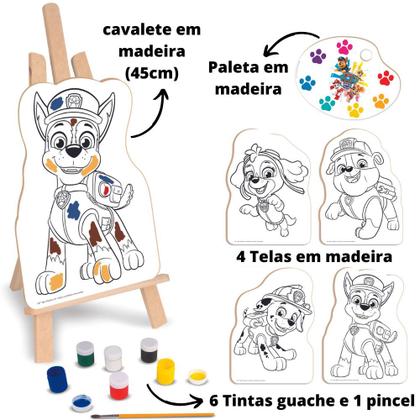 Imagem de Super Kit Pintura Da Patrulha Canina Paw Patrol Educativo Infantil Em Madeira Para Pequenos Artistas