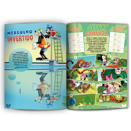 Imagem de Super Kit Quadrinhos Disney Gibi Cartela Adesivos Livro Atividades + Giz de Cera