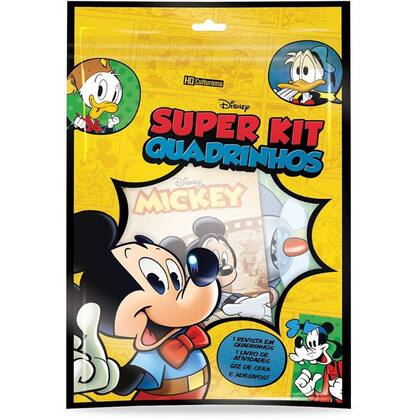 Imagem de Super Kit Quadrinhos Disney Gibi Cartela Adesivos Livro Atividades + Giz de Cera