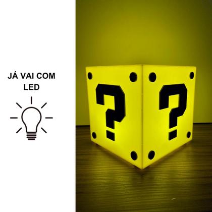 Imagem de Super Luminária De Mesa Bloco Charada Mario Bros Gamer Geek GRANDE