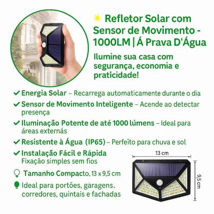 Imagem de Super Luminária Solar com 100 LEDs e 1000 Lúmens  3 Modos de Iluminação Inteligente