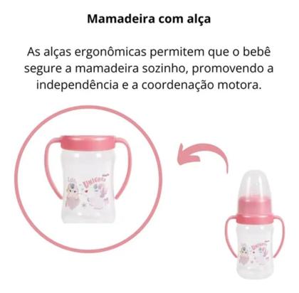 Imagem de Super Mamadeira Com Alça 300ml Babygo Cor Rosa Unicórnio
