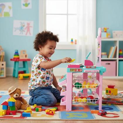 Imagem de Super Mercadinho Infantil Completo C/ Luz Som e Carrinho de Compras - HK Brinquedos