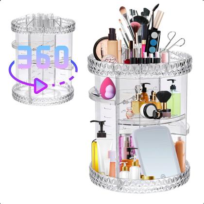 Imagem de Super Organizador de maquiagem giratório 360, divisões para cosméticos e pinceis