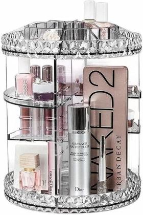 Imagem de Super Organizador Maquiagem Diamante Acrílico Giratório 360º