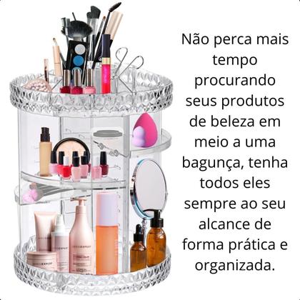 Imagem de Super Organizador Maquiagem Diamante Acrílico Giratório 360º
