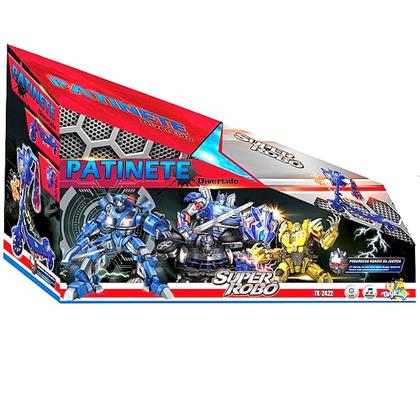 Imagem de Super Patinete Infantil Scooter Transformers Luzes 3 Rodas Som p/ Meninos Azul