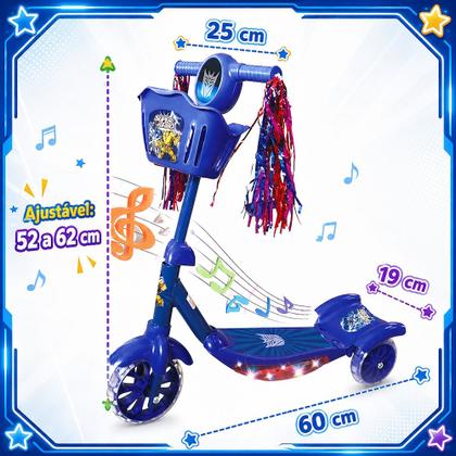 Imagem de Super Patinete Infantil Scooter Transformers Luzes 3 Rodas Som p/ Meninos Azul