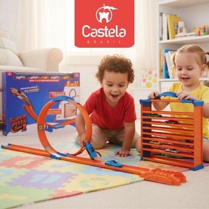 Imagem de Super Pista 3 em 1 Loop Rampa E Garagem C/ 5 carrinhos - Castela