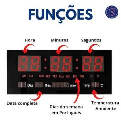 Imagem de Super Relógio Cronometro Calendário Alarme Digital Parede