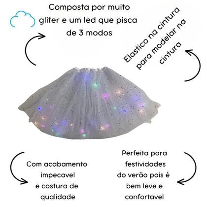 Imagem de Super Saia De Tule Com Glitter E Led Colorido Top Carnaval