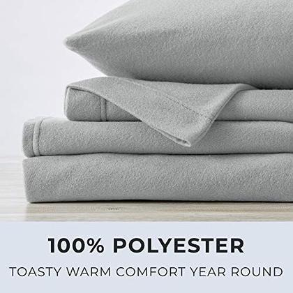 Imagem de Super Soft Queen Grey Micro Fleece Sheet Set  Lençóis aconchegantes, quentes, duráveis, respiráveis e macios  Folhas de inverno de microvelo em cores sólidas  Coleção Christina by Great Bay Home