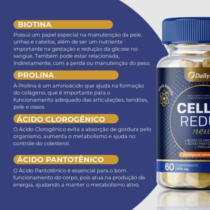 Imagem de Suplemento Alimentar Cellus Redux New - Com Ácido Clorogênico, Ácido Pantotênico, Biotina, Prolina e Vitamina C - Cápsulas Mastigáveis Zero Calorias