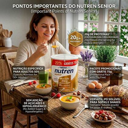 Imagem de Suplemento Alimentar Nutren Sênior 50+ Sem Sabor 20% de Desconto 370g - Grátis 75g