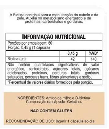 Imagem de Suplemento Alimentar Vitamina B7 Biotina 60 Cps 27g  Duom