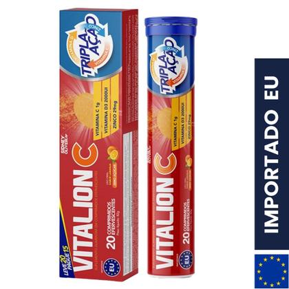 Imagem de Suplemento alimentar vitamina c 1000mg+zinco 29mg+d3 2000ui vitalion tripla acao 20 comprimidos efervescentes