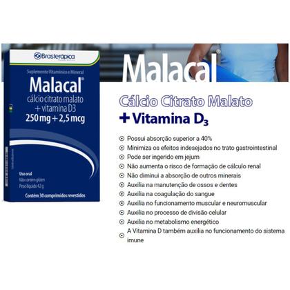 Imagem de Suplemento Alimentar Vitaminico Calcio Citrato Malato Vitamina D3 250mg2,5mcg Malacal