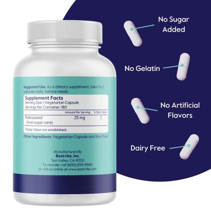 Imagem de Suplemento BESTVITE Policosanol 25 mg 180 cápsulas veganas