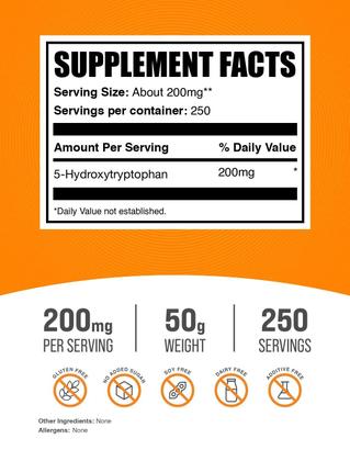 Imagem de Suplemento BulkSupplements.com 5-HTP em pó 200 mg 50g