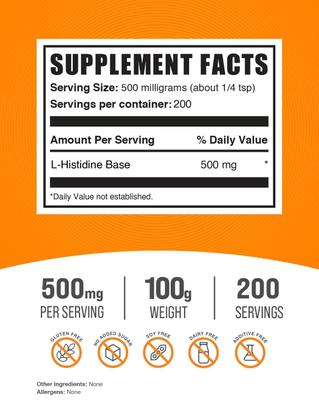 Imagem de Suplemento BulkSupplements.com L-histidina em pó 100g