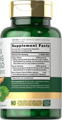 Imagem de Suplemento Carlyle, Panax Ginseng Ginkgo Biloba 5.000 mg 120 Cápsulas Vegetarianas  Fórmula Premium, Sem Glúten