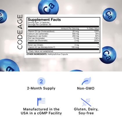 Imagem de Suplemento Codeage Calcium 500mg com Vitamina D3 e Magnésio - 120 Cápsulas