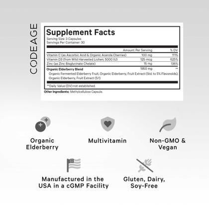 Imagem de Suplemento Codeage, vitaminas de sabugueiro, 90 cápsulas