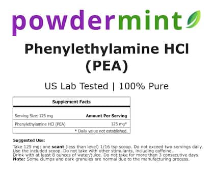 Imagem de Suplemento de Beta Feniletilamina HCl em Pó (Hortelã) - 125g