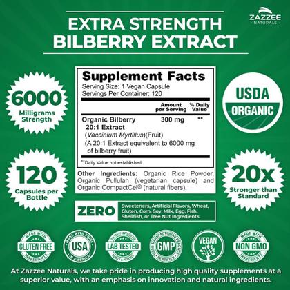 Imagem de Suplemento de extrato orgânico de mirtilo Zazzee USDA 6000mg
