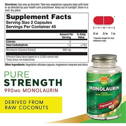 Imagem de Suplemento de Monolaurina Nature's Life - 1000mg - 90 Cápsulas