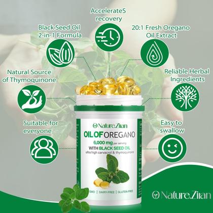 Imagem de Suplemento de óleo natural de orégano 6000mg com óleo de semente preta