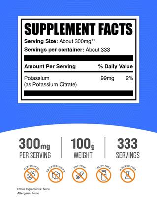 Imagem de Suplemento de potássio BulkSupplements.com Citrato de potássio