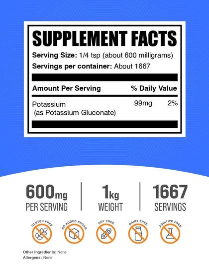 Imagem de Suplemento de potássio BulkSupplements.com Gluconato de potássio