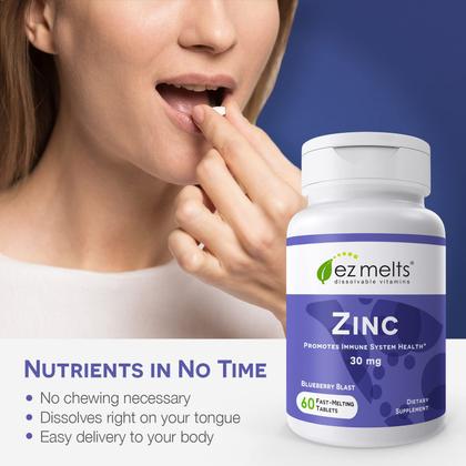 Imagem de Suplemento EZ derrete zinco solúvel 30 mg sem açúcar 60 comprimidos