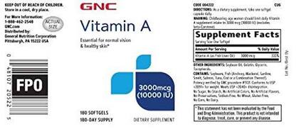 Imagem de Suplemento GNC de vitamina A 3000mcg suporta a visão 180 cápsulas gelatinosas